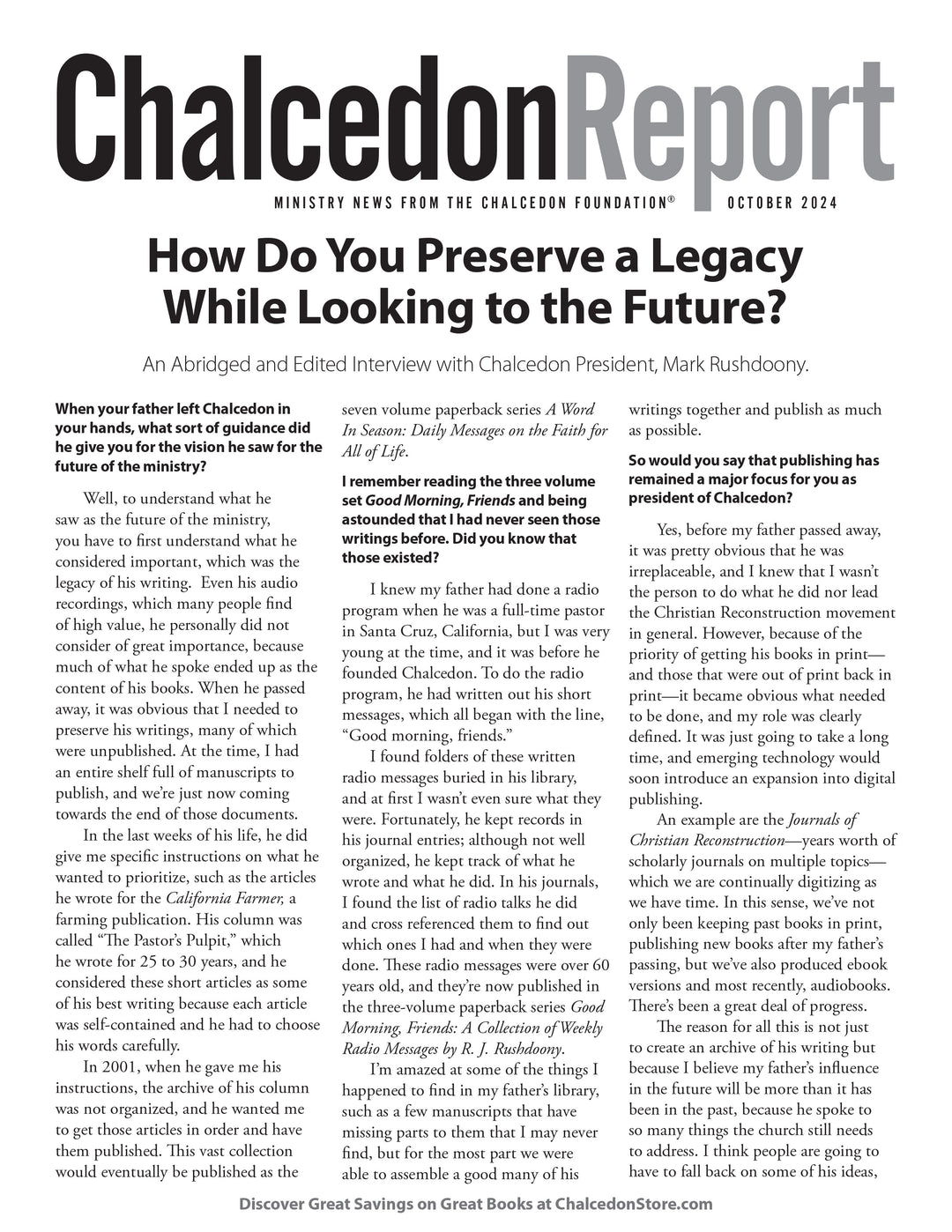 Chalcedon Publications 2024