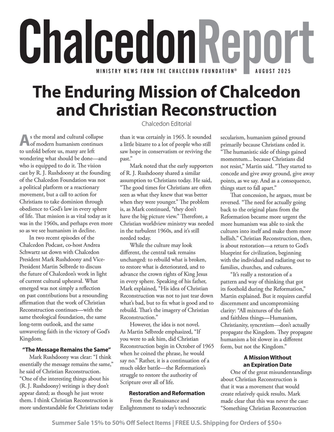 Chalcedon Publications 2025