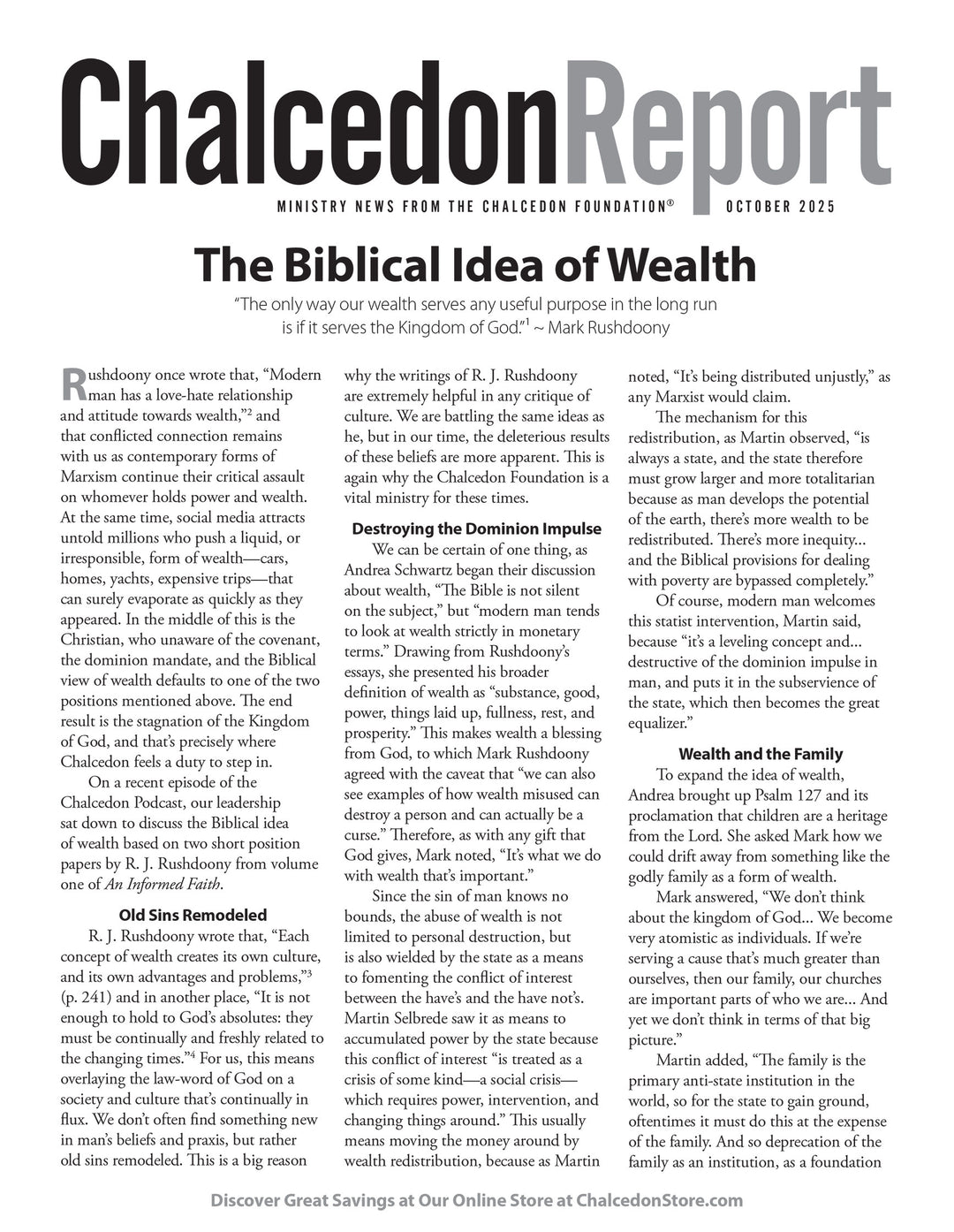 Chalcedon Publications 2025