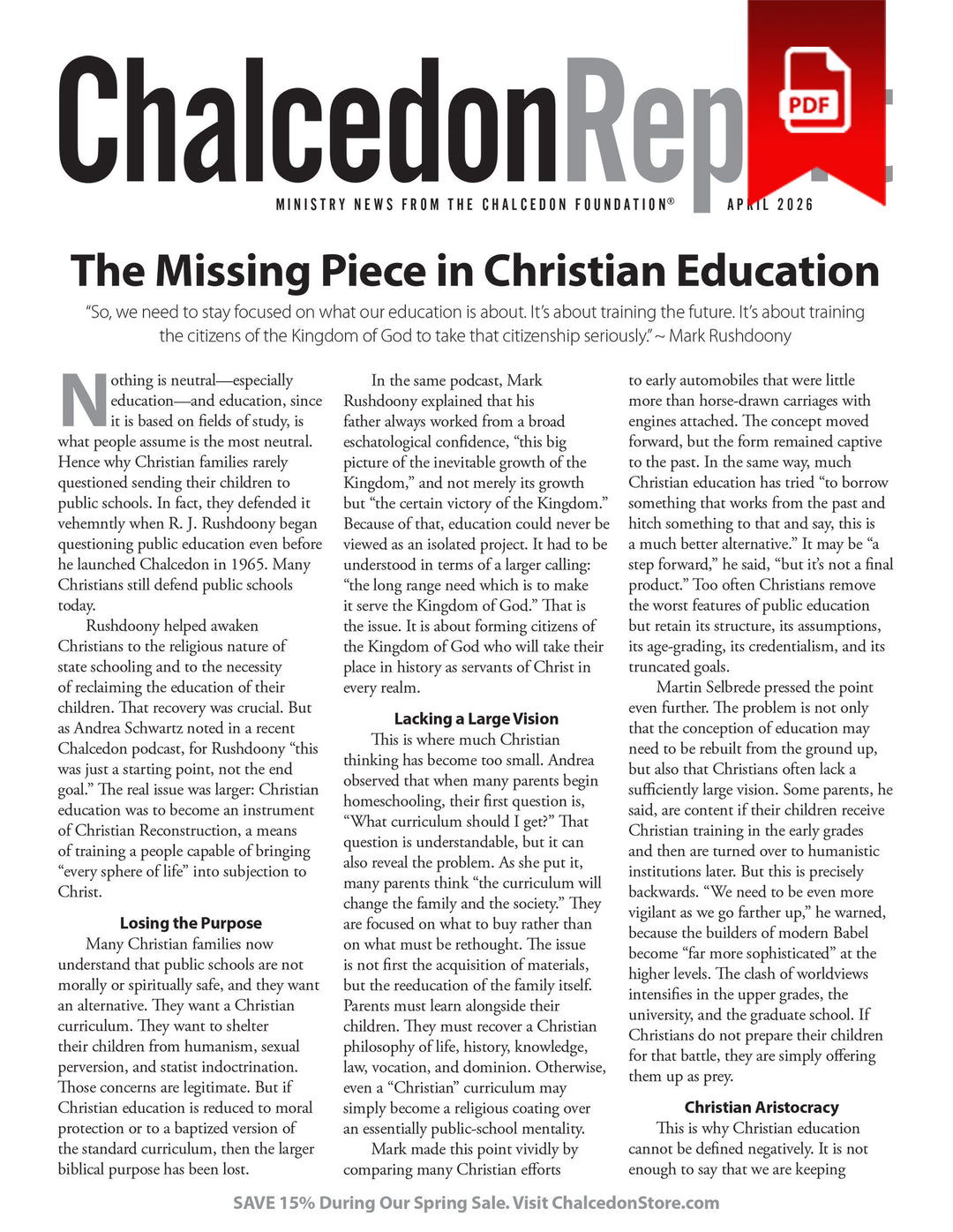 2026 Chalcedon Publications
