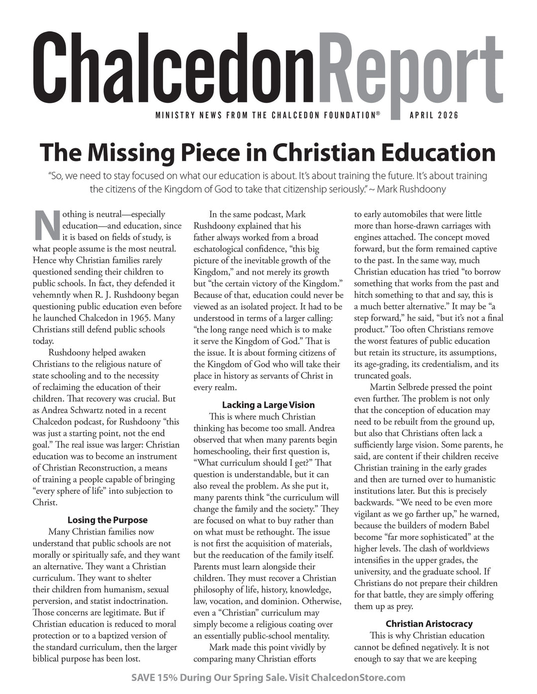 2026 Chalcedon Publications