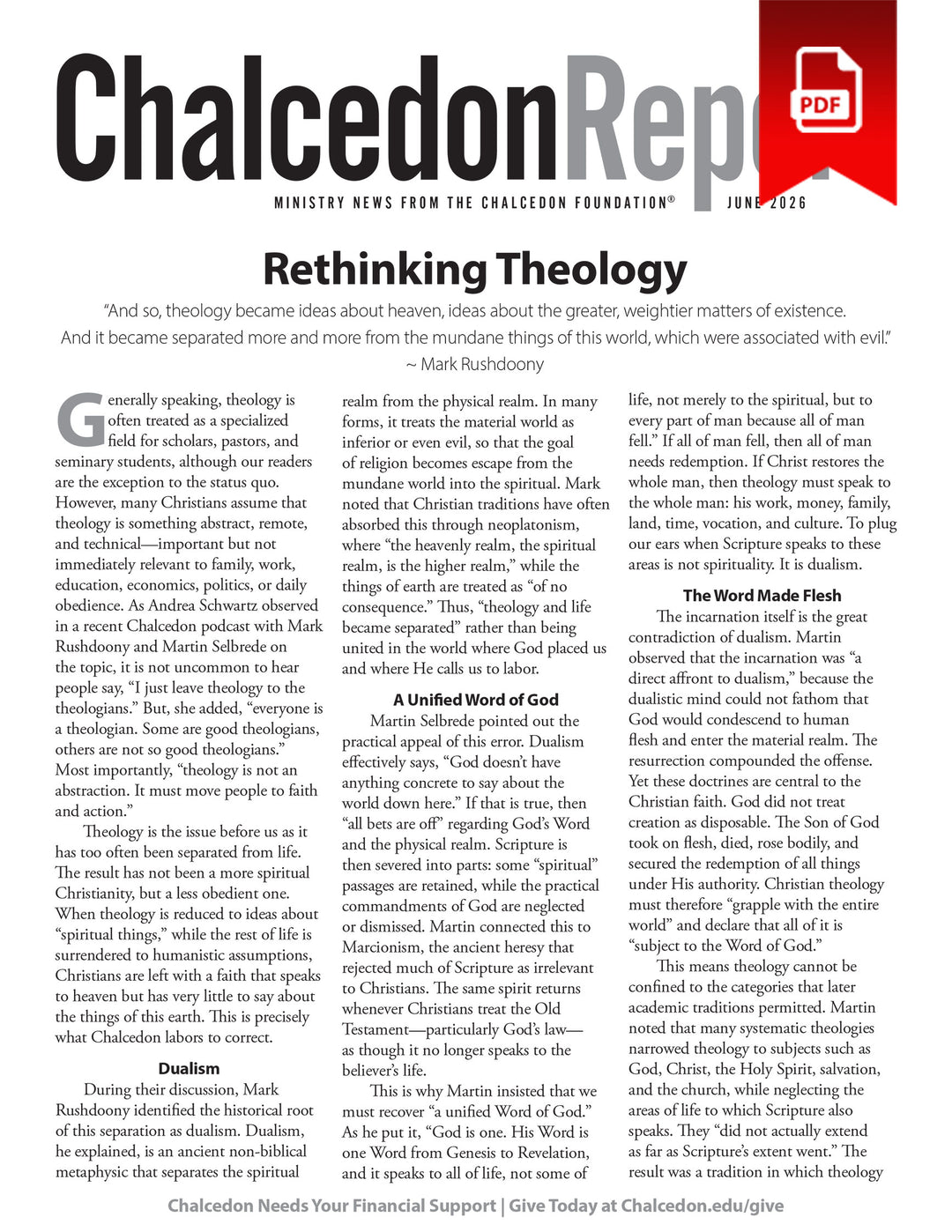2026 Chalcedon Publications