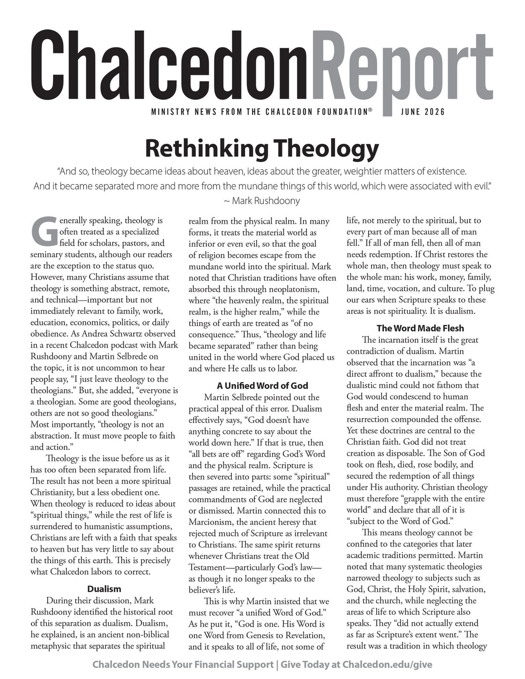 2026 Chalcedon Publications