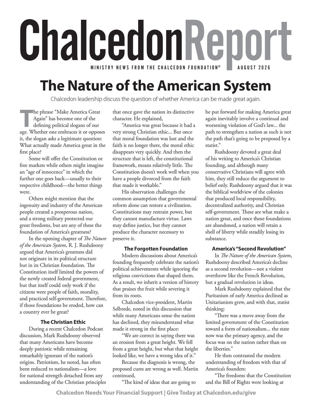 2026 Chalcedon Publications